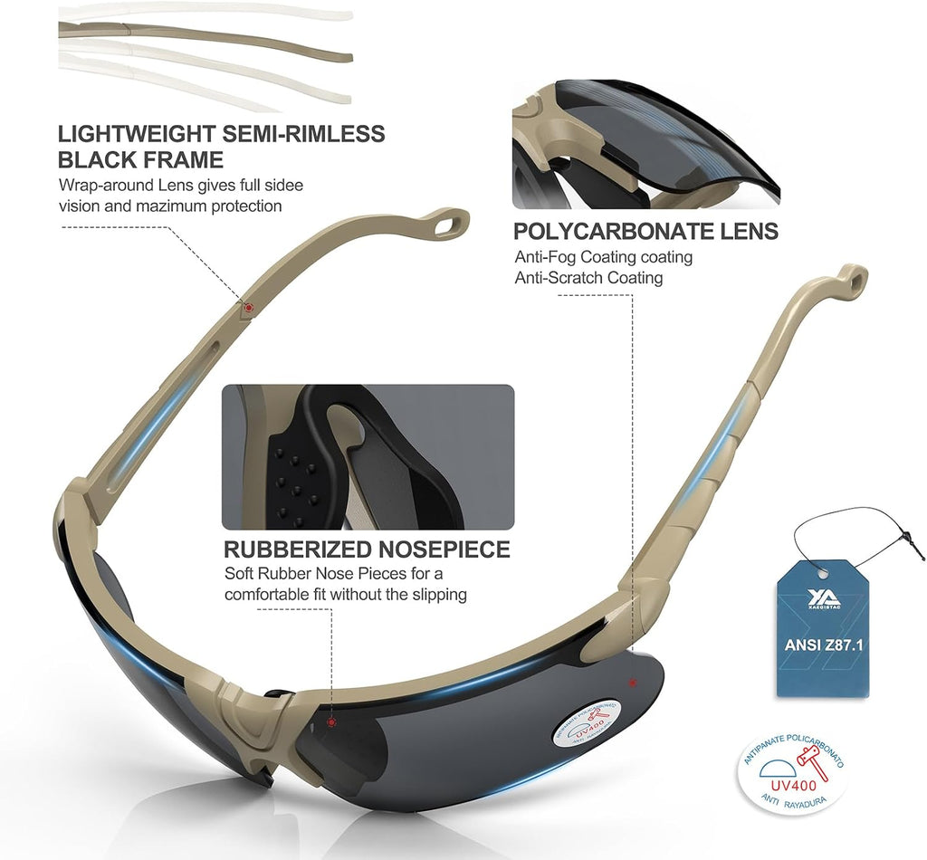 Shooting Glasses with Case-Safety Glasses Anti Fog | Z87.1 Certificated Impact Resistance Safety Glasses for Hunting