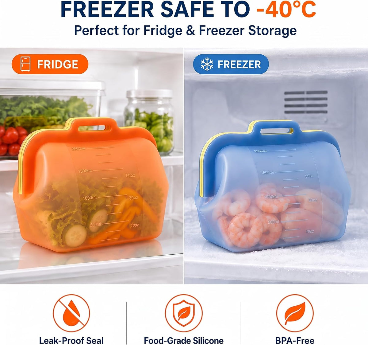 Magnetic Fast Seal Reusable Silicone Food Storage Bag, 68 oz, NUZEAK