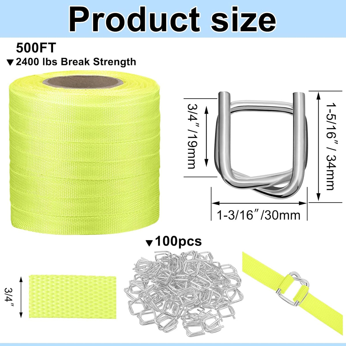 3/4" x 500' Woven Cord Strapping Kit, Yellow