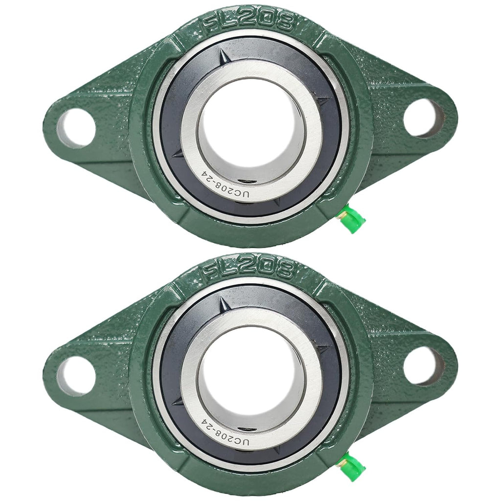 2 Pack UCFL208-24 Pillow Block Bearing – Flange 2 Bolt Mounted Pillow Block Bearings – Bearing Steel Bearings with 1-1/2" Bore - Self-aligning Bearings with Solid Cast Iron Base