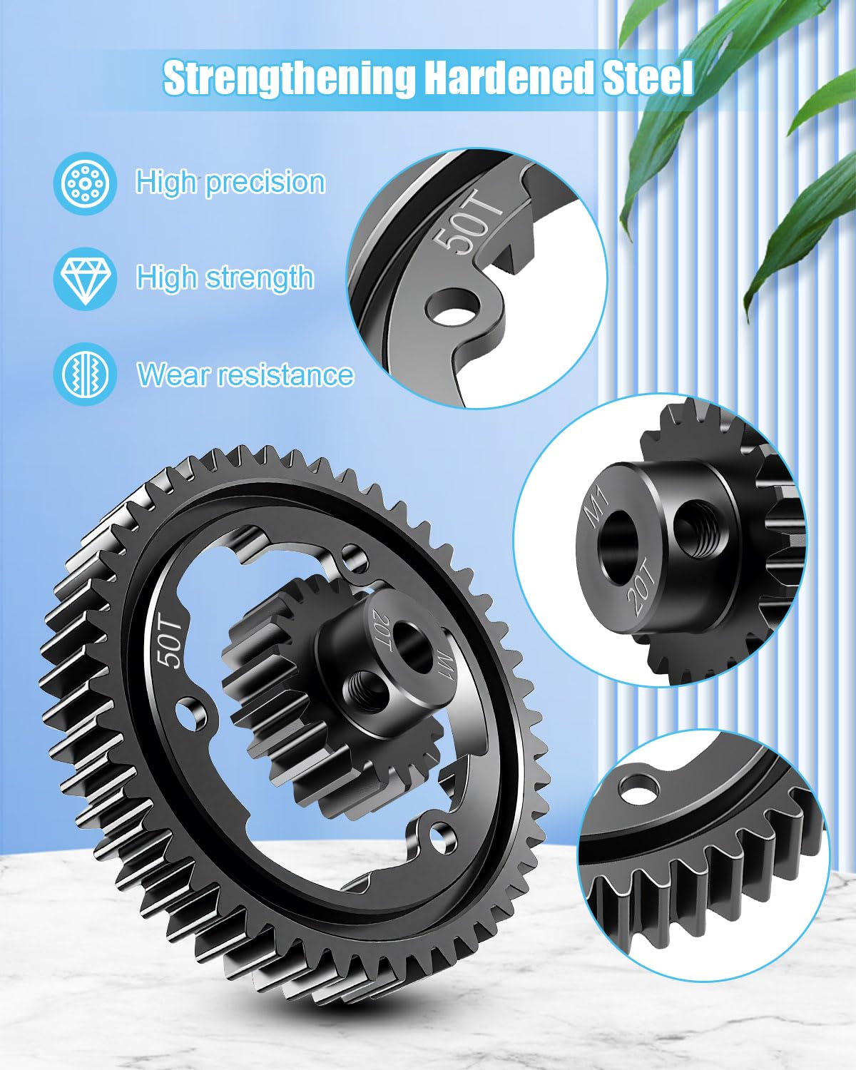 50T M1.0 Hardened Steel Spur Gear 20T Pinion Gear Set Fit for 1/10 Maxx