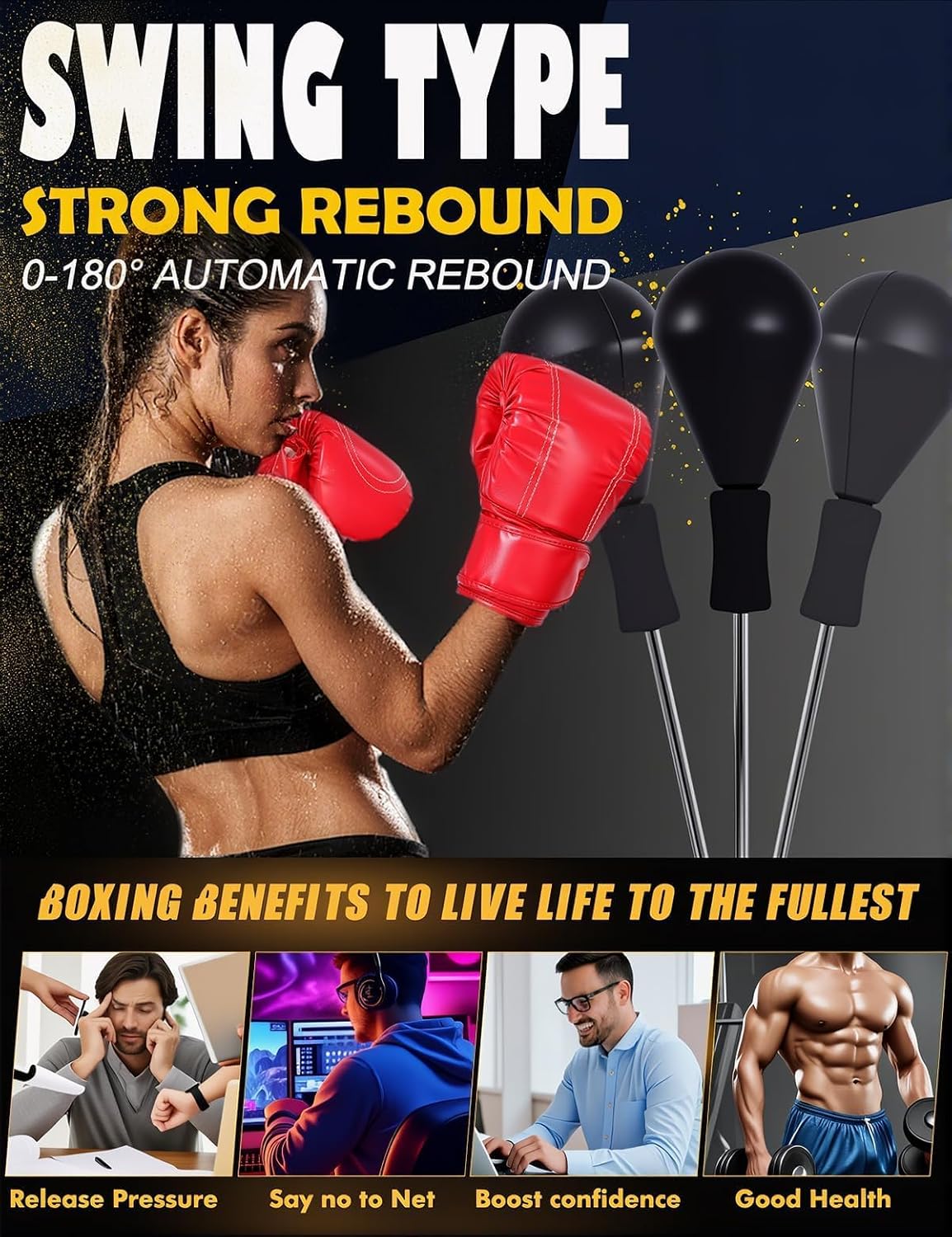 Punching Bag for Adults with Stand, Speed Boxing Reflex Bag | Height Adjustable,Safe Freestanding Design,Improves