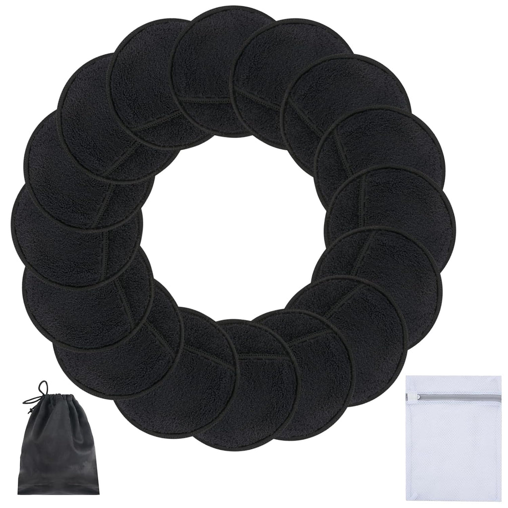 Reusable Makeup Remover Pads,Round 3.15inch,16 Pack,Black