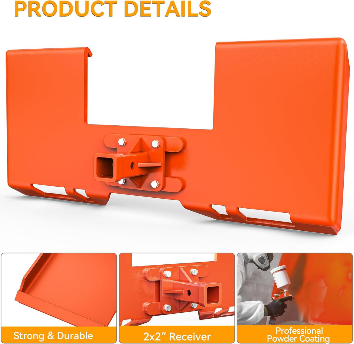 3/8" Skid Steer Mount Plate with Removable 2" Receiver | Thick Skid Steer Plate Attachment, Universal Skid Loader