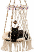 Cat Hammock Macrame Hanging Bed for Large Cats - 50lbs Heavy Duty Cat Swing Wall Mounted Boho Window Perch - Hardware