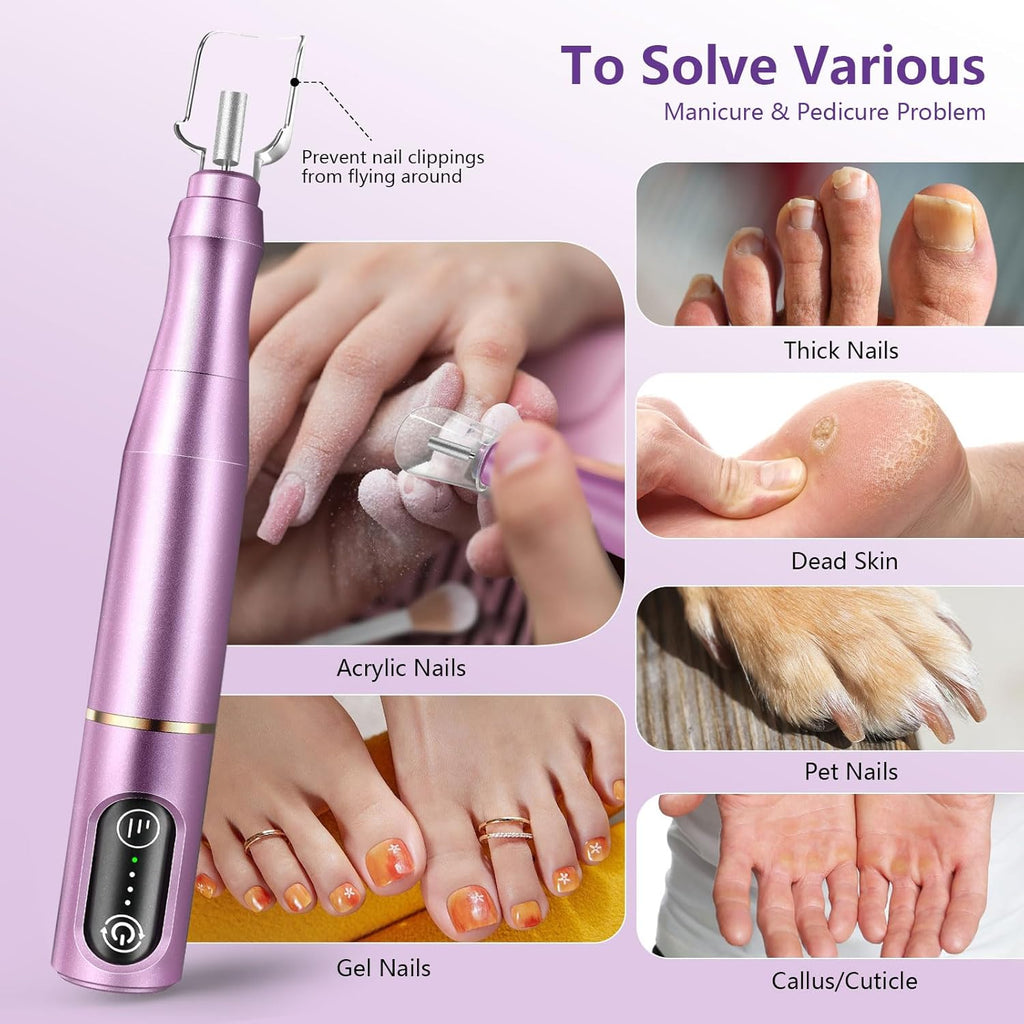 Cordless Nail Drill Electric Nail File Kit, Rechargeable Efile Set, Portable Acrylic Gel Nail Polish Remover Machine