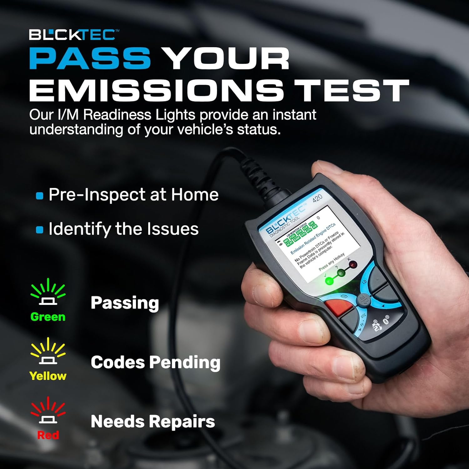 420 Bluetooth OBD2 Scanner Diagnostic Tool - Vehicle Code Reader for Car - Clears Check Engine Light - Comes with