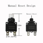 Tiwerlfe 5pcs Push Button Reset 5A 10A 15A 20A 30A Circuit Breakers with Automatic Reset 32VDC,AC125-250V with Quick Connect Terminals