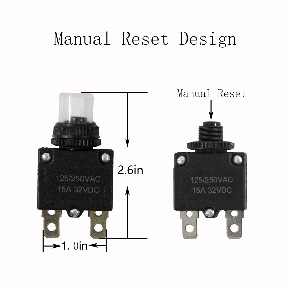 Tiwerlfe 5pcs Push Button Reset 5A 10A 15A 20A 30A Circuit Breakers with Automatic Reset 32VDC,AC125-250V with Quick Connect Terminals