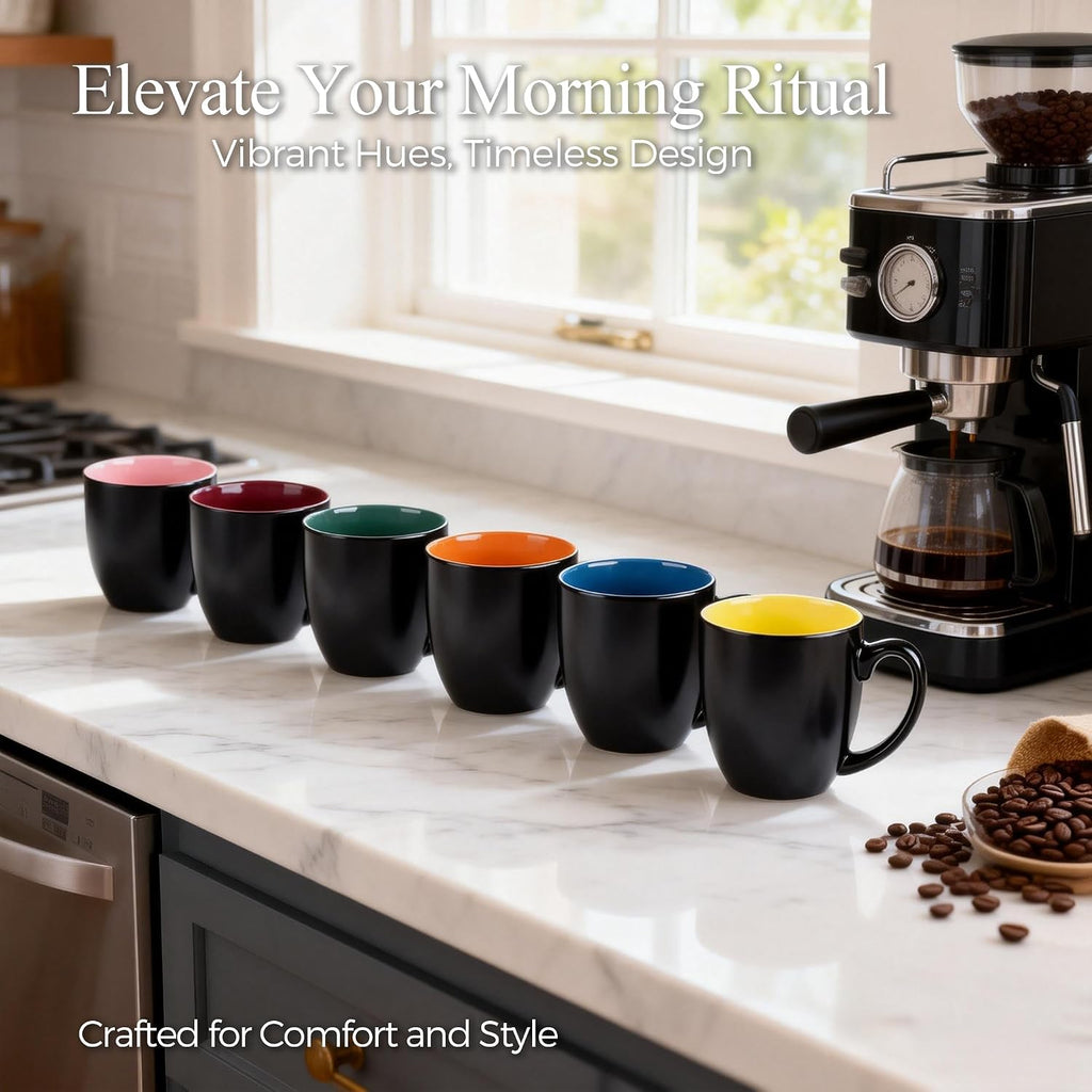 16 oz Coffee Mugs Set of 6, Ceramic Coffee Cups- Multi-Color