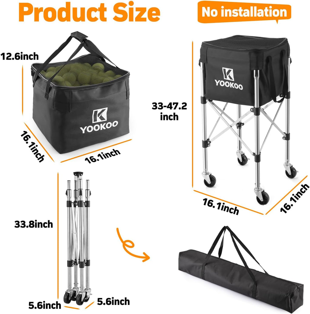 Tennis Ball Hopper for 200 Balls, Tennis Basket with Black Bag