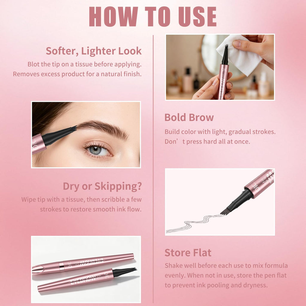 4-Tip Microblading Eyebrow Pen, Light Brown Eyebrow Pencil, Waterproof