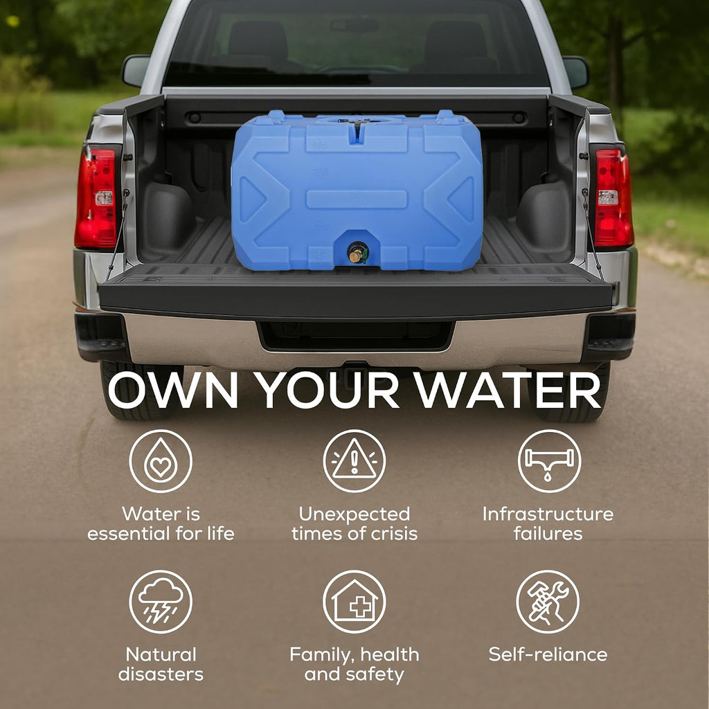 Rockwell Exodus 35 Gallon Stackable Emergency Water Storage Tank, BPA-Free Water Container for Home Backup, Camping