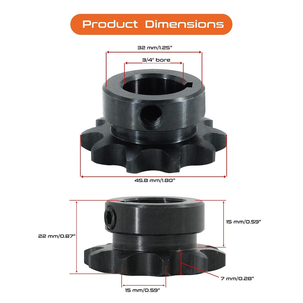 CHR #40 Roller Chain Sprocket, 10 Tooth, 1/2" Pitch, 3/4" Bore, 0.188" Keyway, Carbon Steel, B-Type Hub, 1.803" OD - ISO 9001-2000 Certified