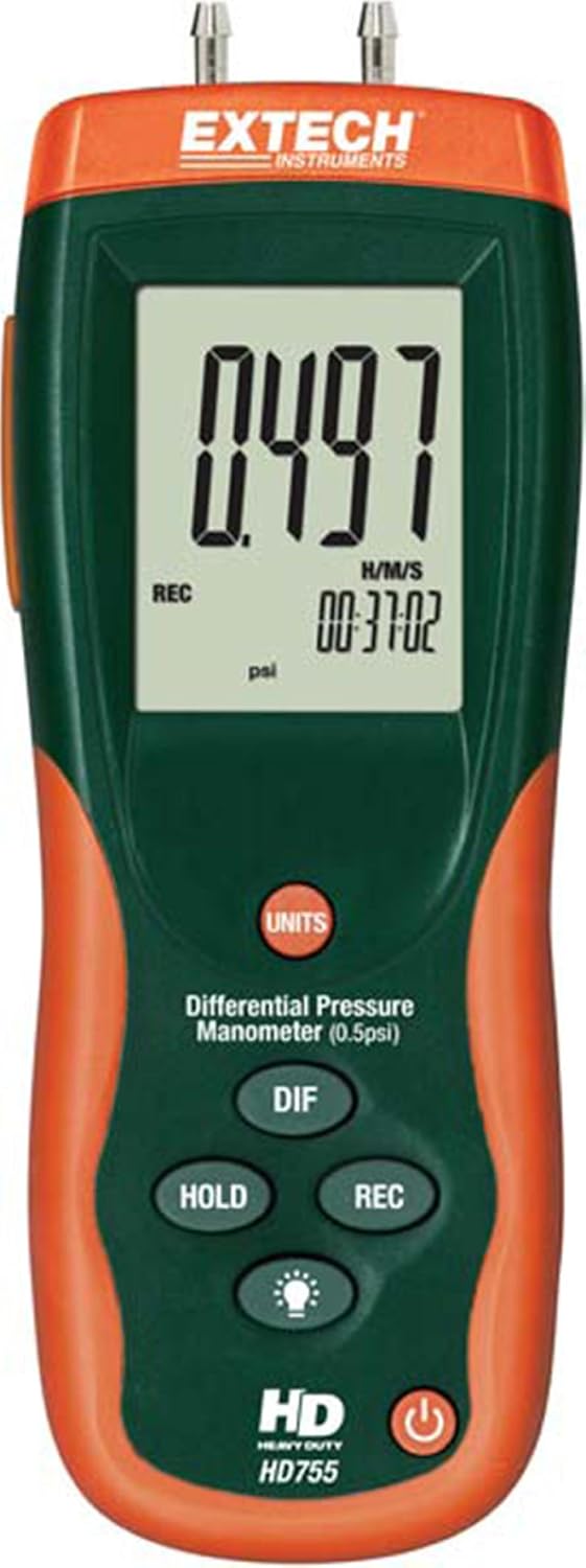 Extech HD755 Differential Pressure Manometer, 0.5 psi, 11 Units, USB