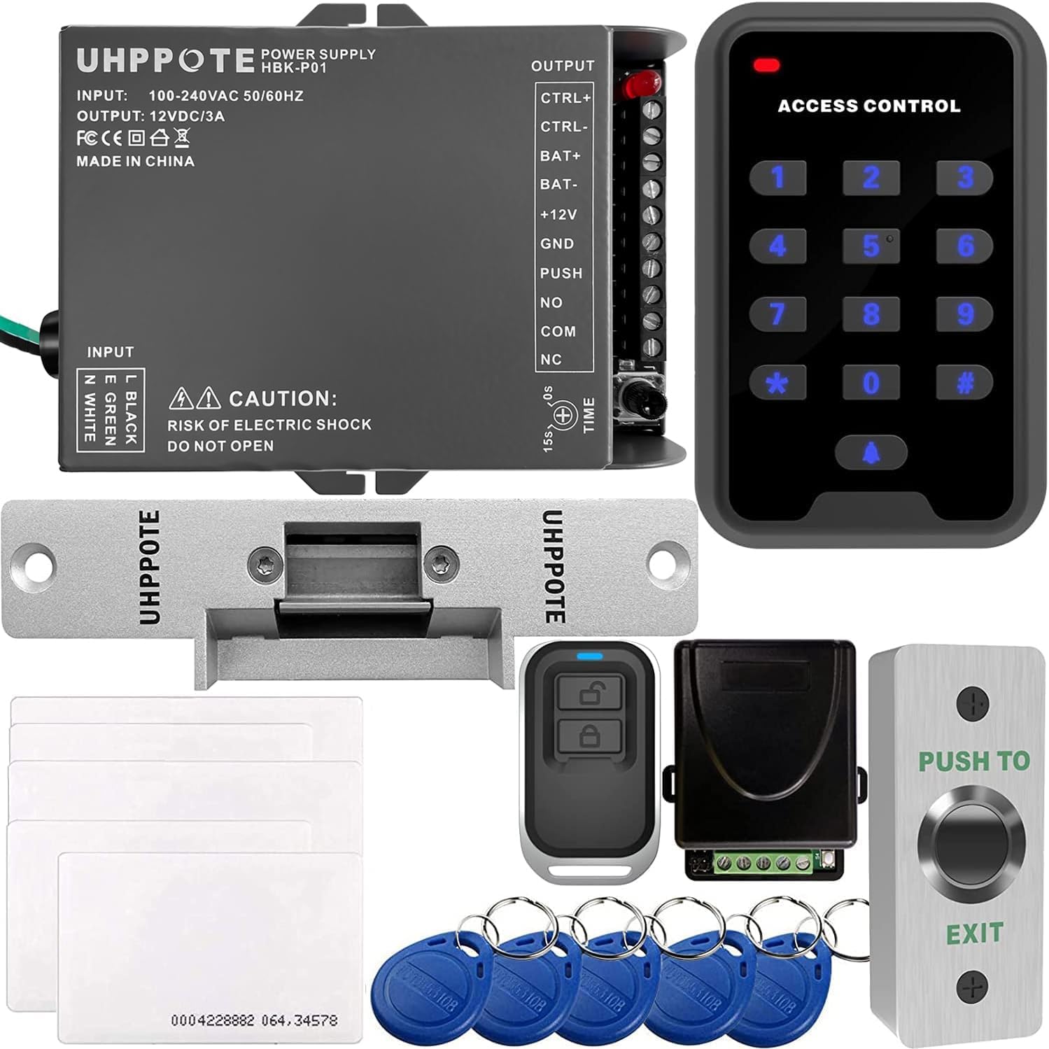 Electric Strike Door Lock Access Control System 125KHz RFID Keypad | with Fail Secure Lock, Remote Control, Exit