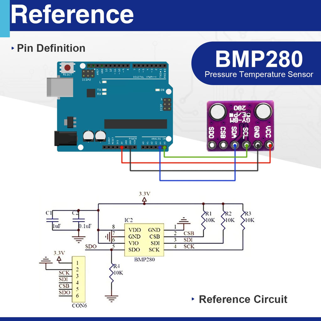 6 Pack BMP280 Atmospheric Pressure Sensor Modules, 3.3V I2C/SPI