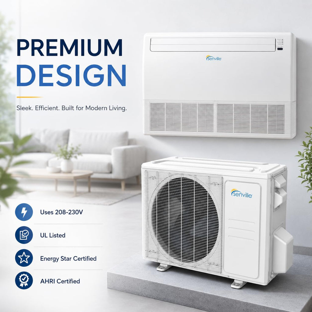 Floor Ceiling Mount Mini Split AC/Heating System, White, 18000 BTU
