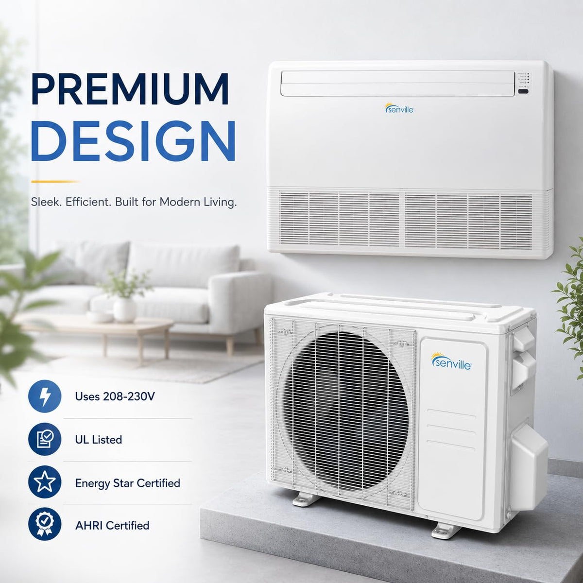 Floor Ceiling Mount Mini Split AC/Heating System, White, 18000 BTU