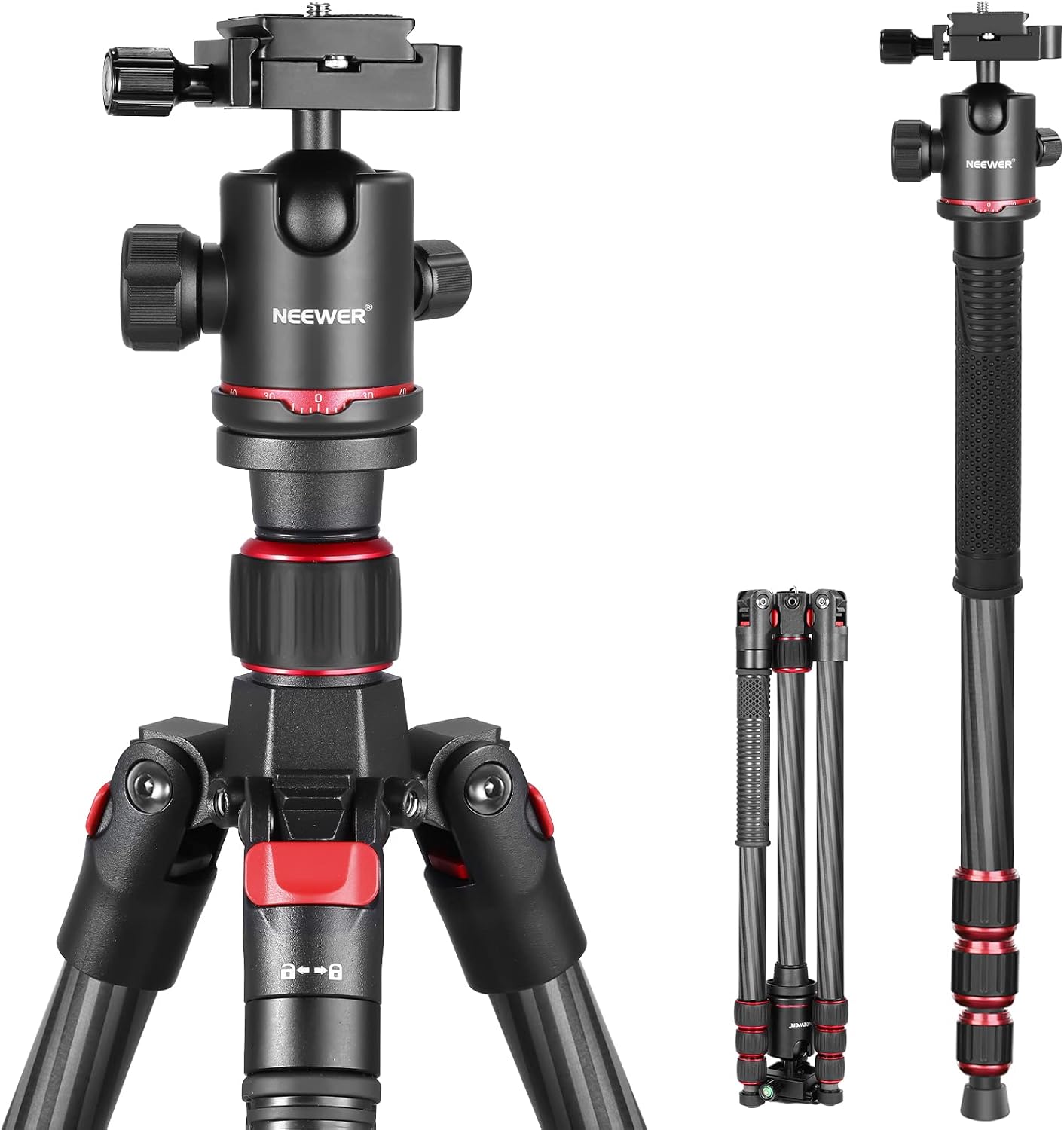 66"/168cm Carbon Fiber Camera Tripod with 360° Ball Head, N55C | Panorama, 1/4" Arca QR Plate, Portable Bag, Compact