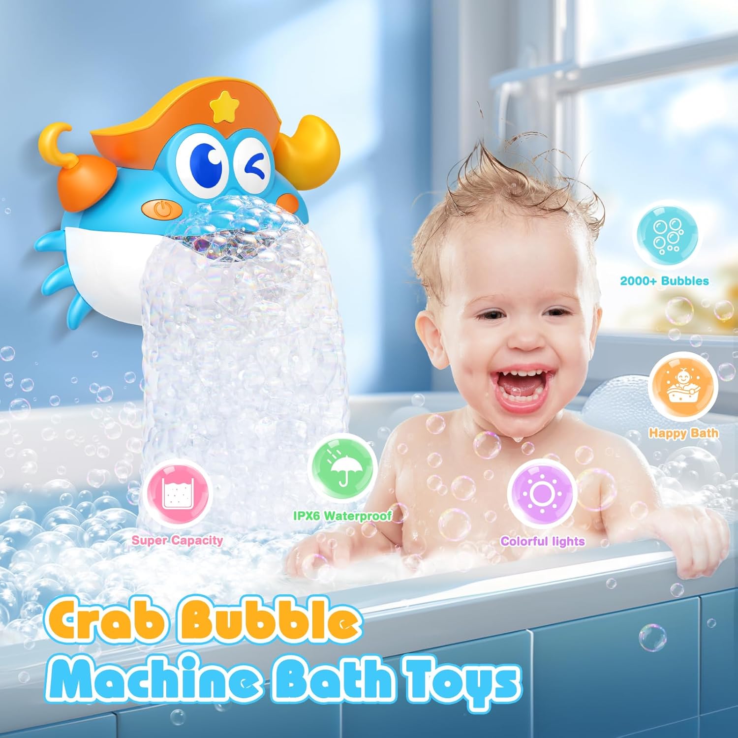 Bath Toys,Light Up Baby Bath Toys Bath Bubble Machine with Colourful RGB Light Great Birthday for Toddler Boys and