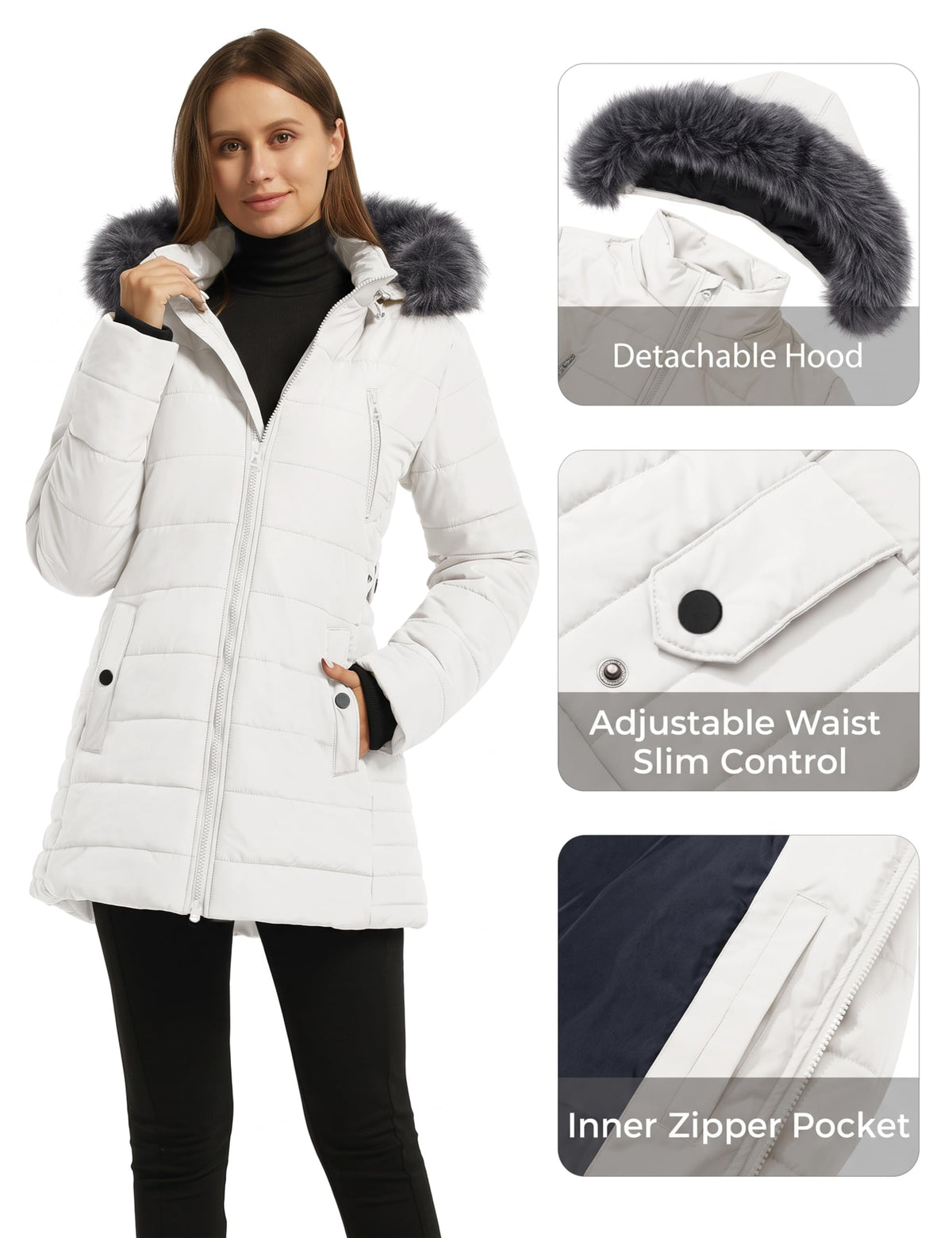 Women's Insulated Parka Coat Winter Jacket Beige S