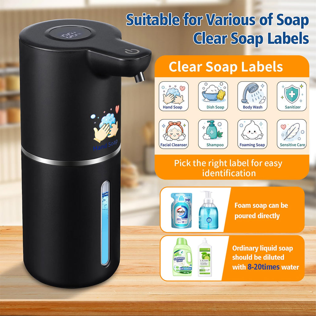Automatic Foam Soap Dispenser Touchless Rechargeable, 350ml Black