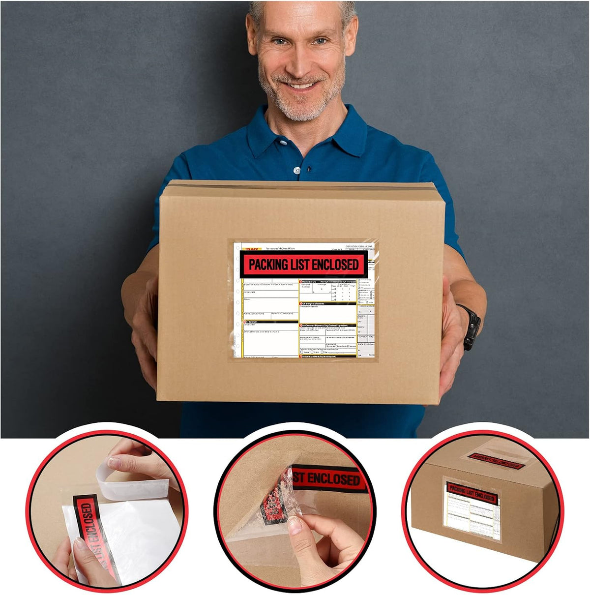 1000 Pcs Packing List Envelopes Clear Adhesive,Red,4.5"X 5.5"