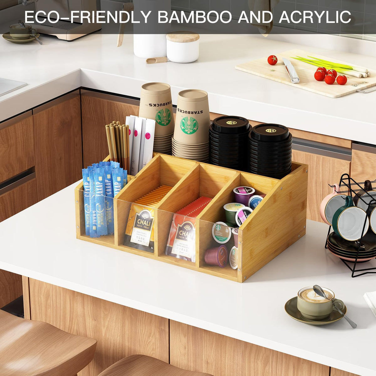 Coffee Station Organizer Condiment Organizer for Countertop Farmhouse Coffee Caddy with Removable Dividers Small Cute