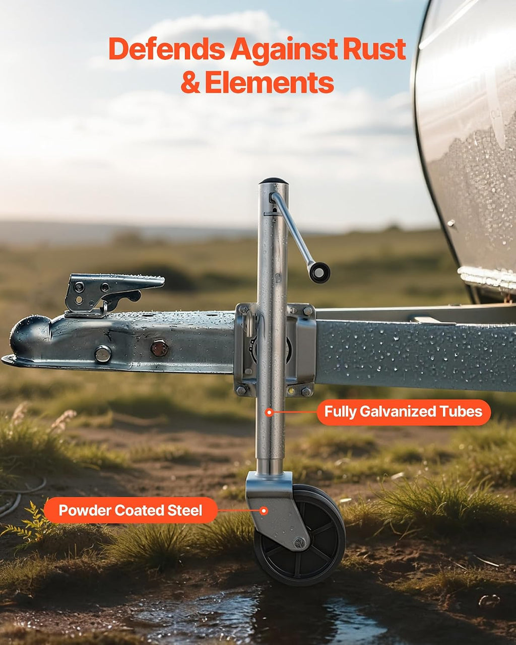Trailer Jack with Wheel, 2000 lbs Load Capacity, Heavy Duty Swivel Boat Trailer Jack with PP Dual Wheel & Ergonomic
