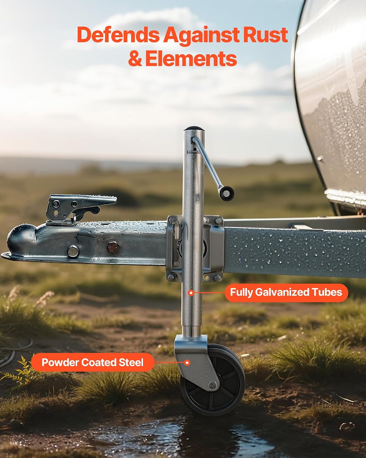 Trailer Jack with Wheel, 2000 lbs Load Capacity, Heavy Duty Swivel Boat Trailer Jack with PP Dual Wheel & Ergonomic