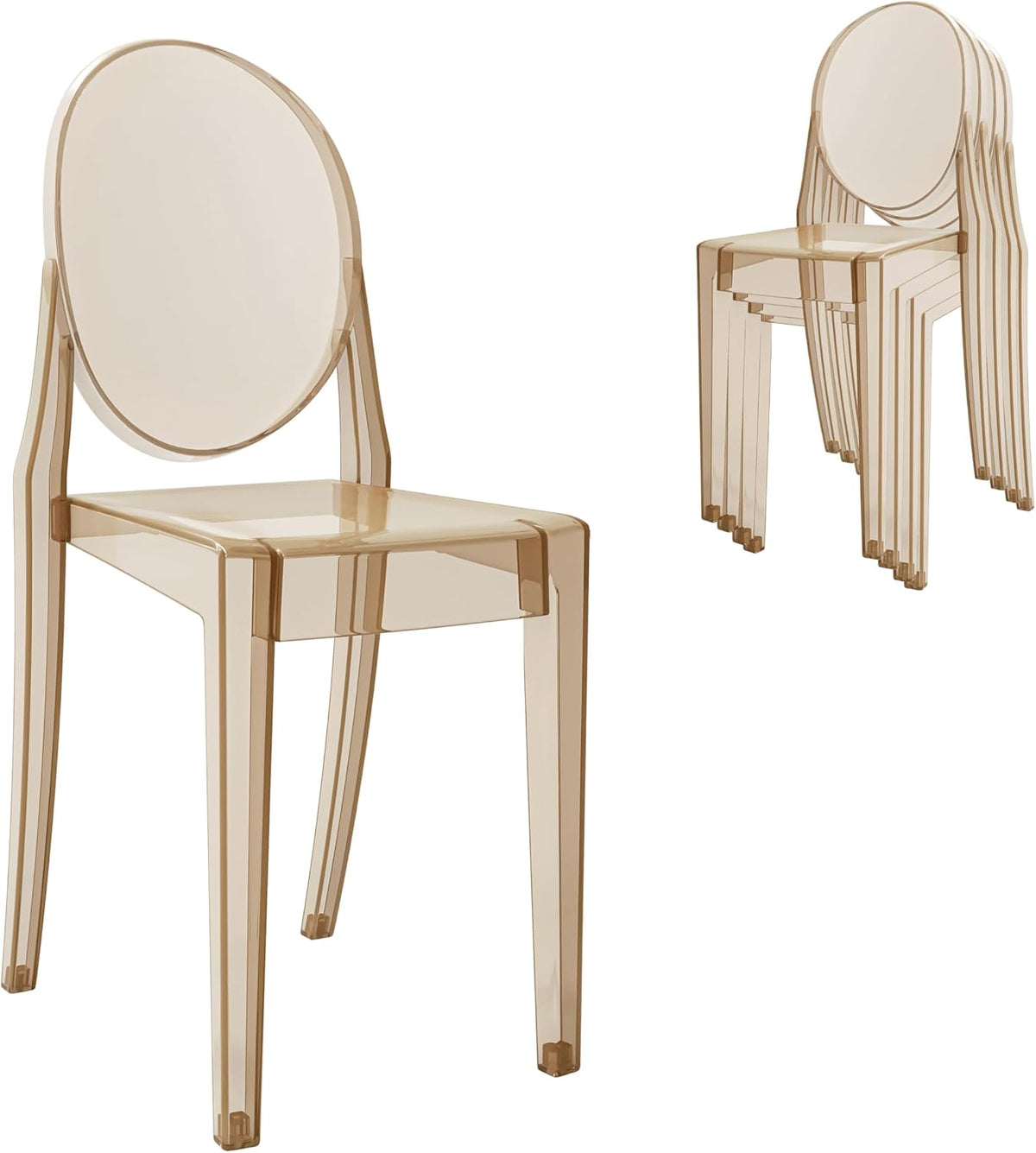 Ghost Chairs, Stackable Acrylic Event Chairs, Set of 4, Amber