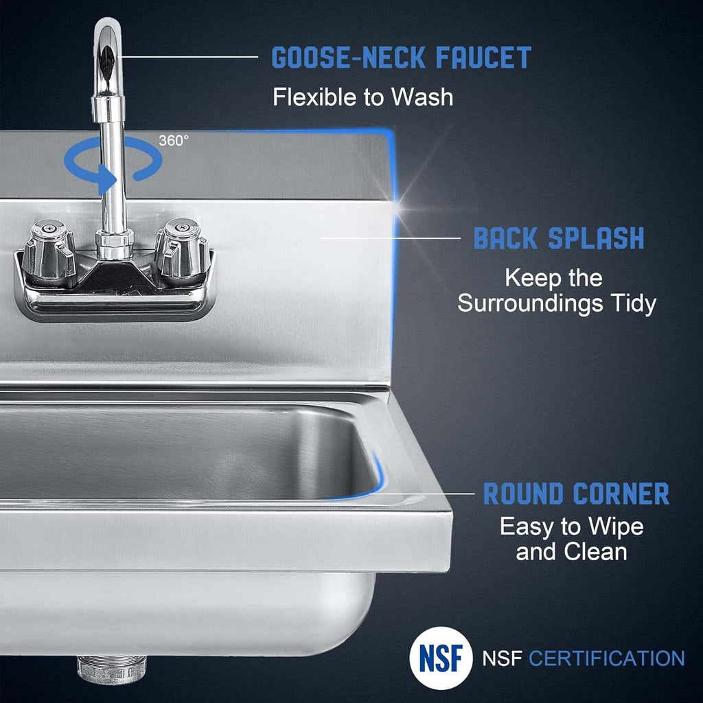Commercial Hand Sink 304 Stainless Steel Wall Mount Utility Sink