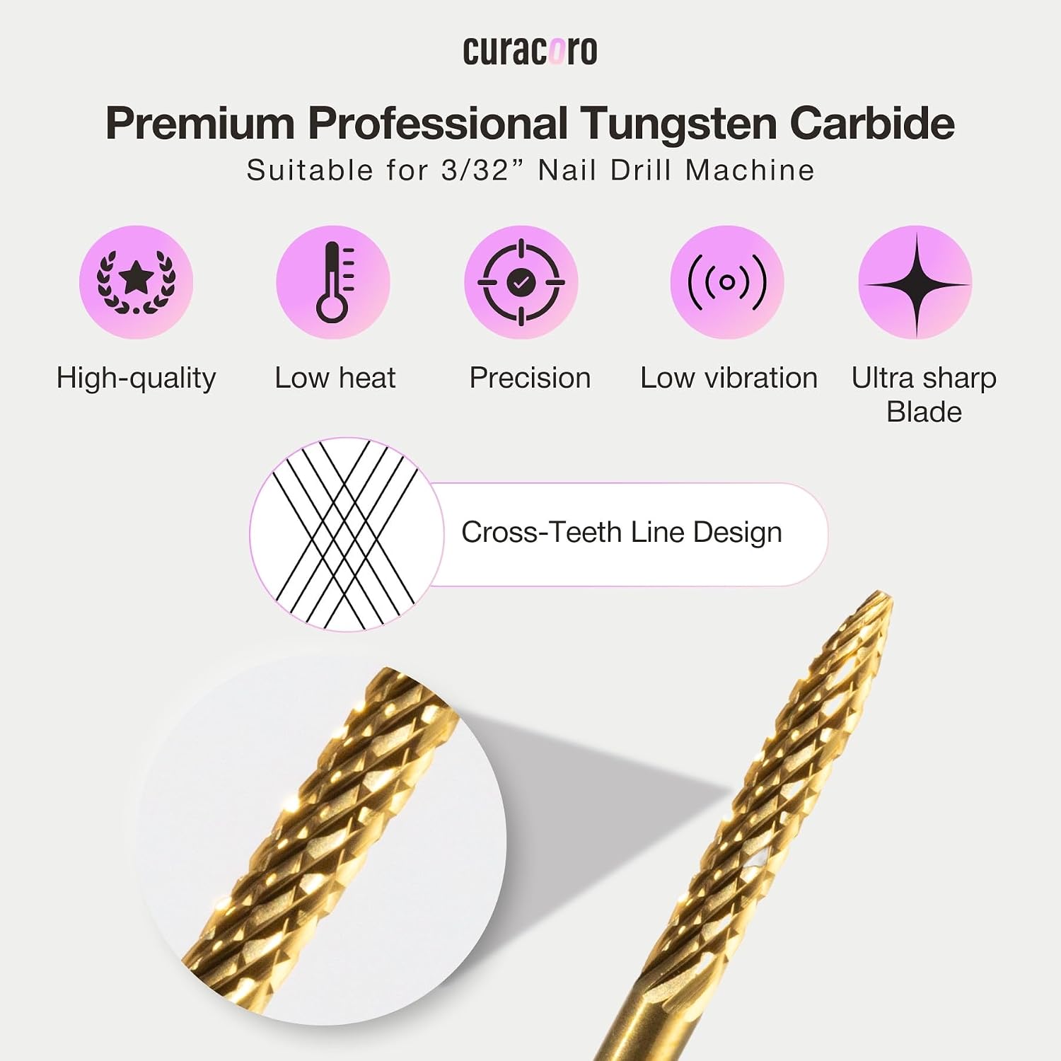 Under Nail Cleaner 3/32'' Safety Carbide Bit (Coarse) | Professional Design to Remove Dirt, Debris, Dead Skin for