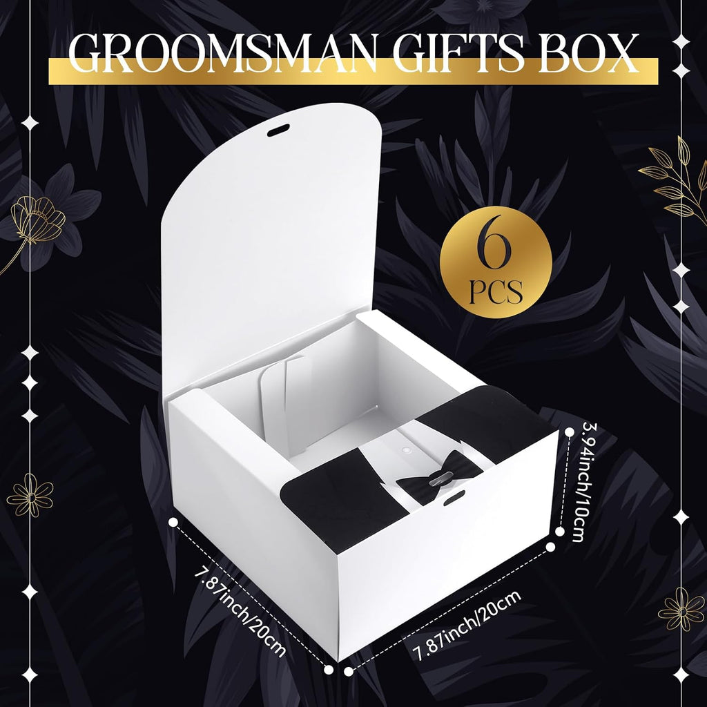 6 Groomsmen Gift Box Tuxedo Desian with Ribbon, Black