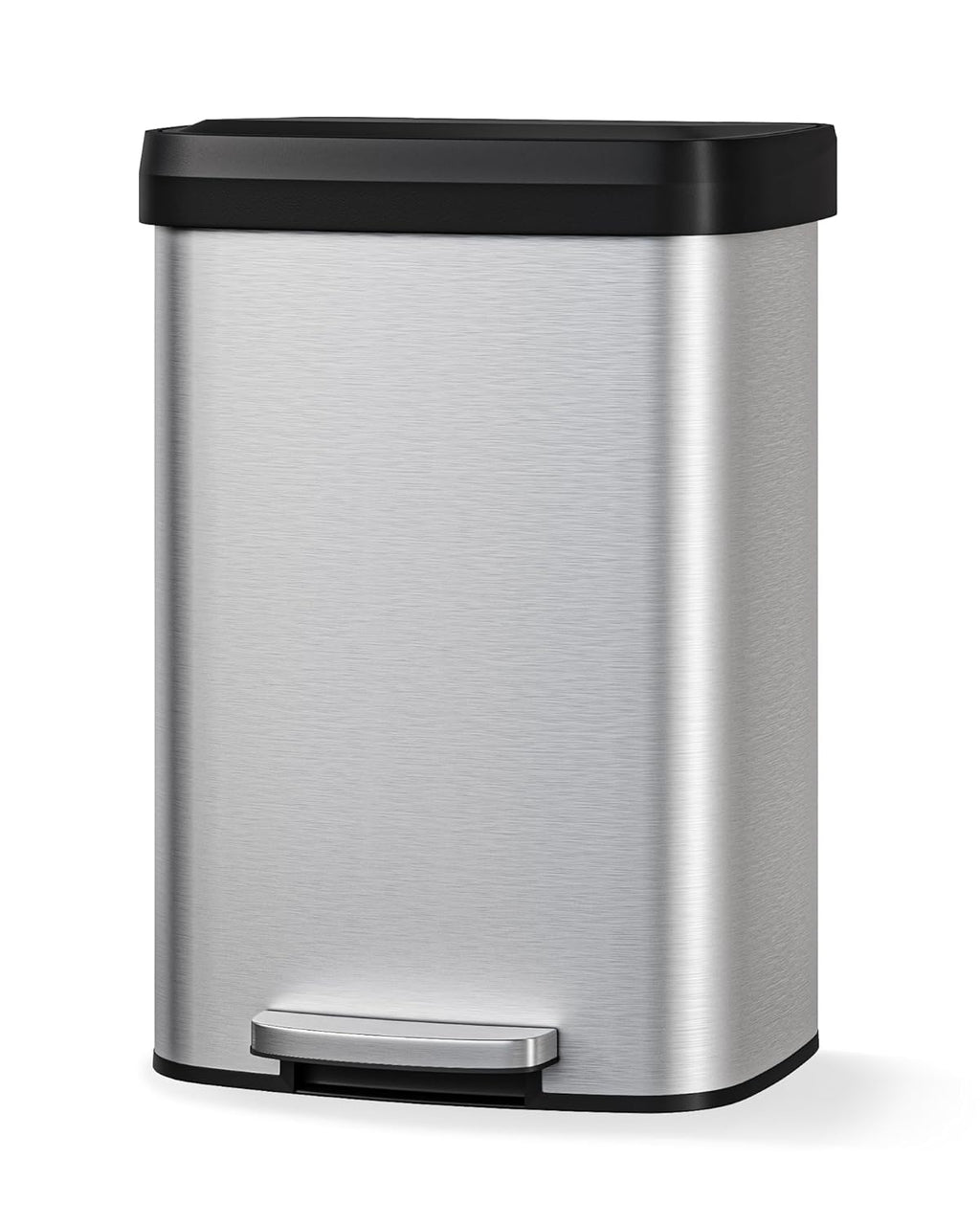 13 gal / 50 L Stainless Steel Trash Can with Lid, Large Garbage Can for Kitchen, Rustproof Step-on Kitchen Metal