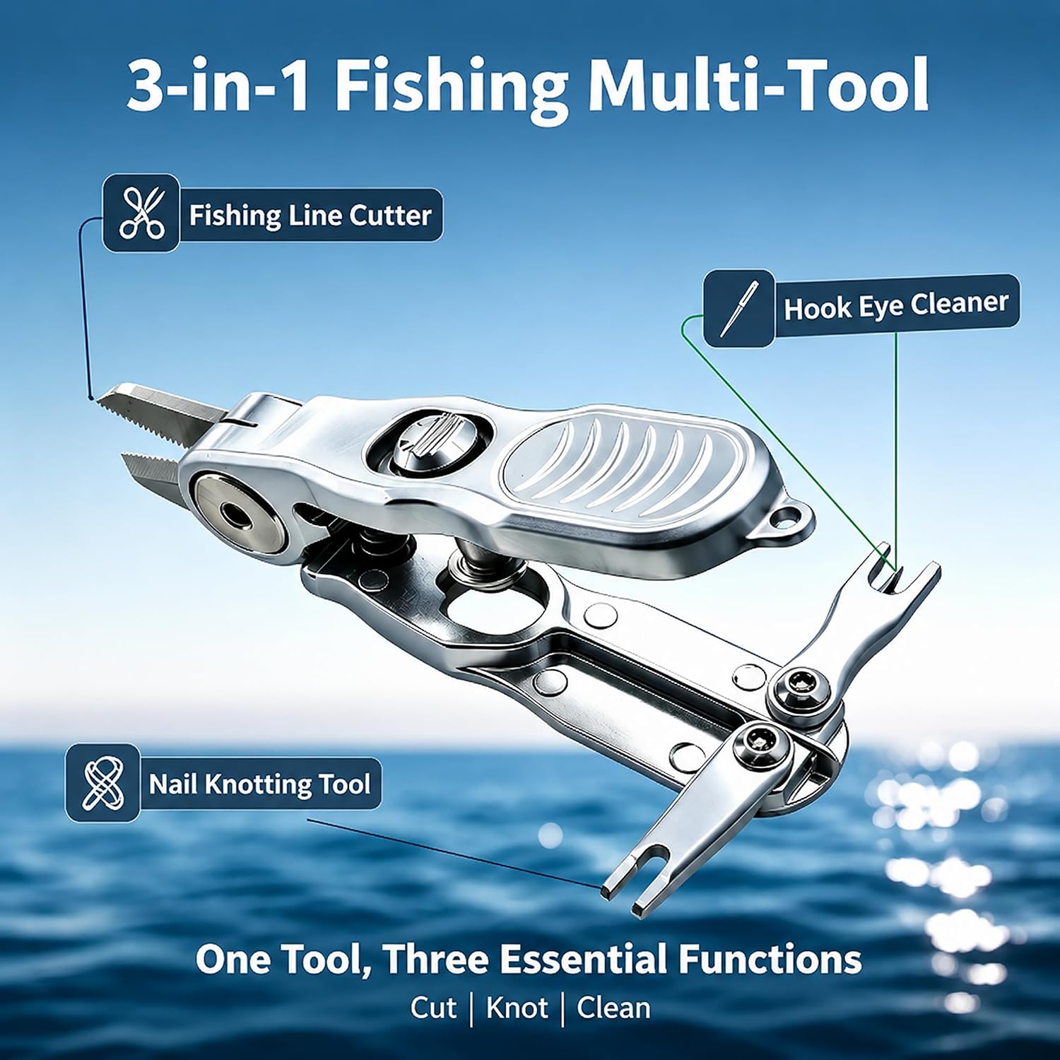 Portable Fishing Line Cutter with Retractors, Hook Eye Cleaner and Knot Tying Tool, Stainless Steel Braided Line