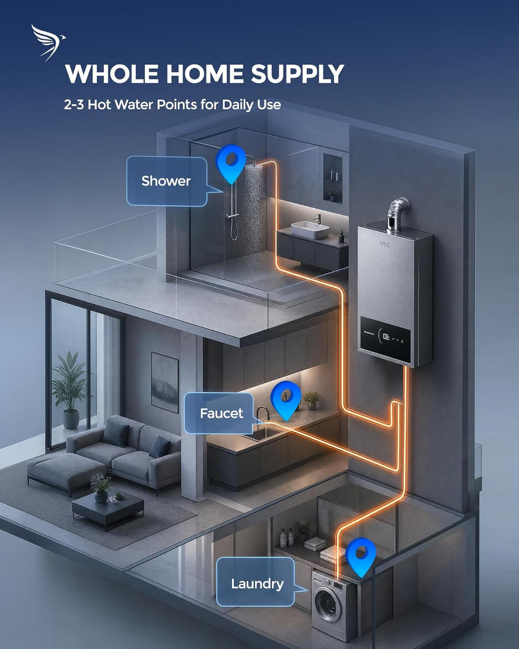 Tankless Water Heater Propane Gas, Up to 3.6 GPM, Indoor Hot Water Heater, 80,000 BTU on Demand Instant Hot Water