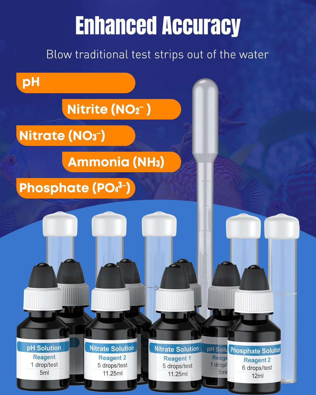5 in 1 Aquarium Water Master Test Kit, Fish Tank Water Testing Kit | Aquarium Water Test Kit for pH Nitrite Nitrate
