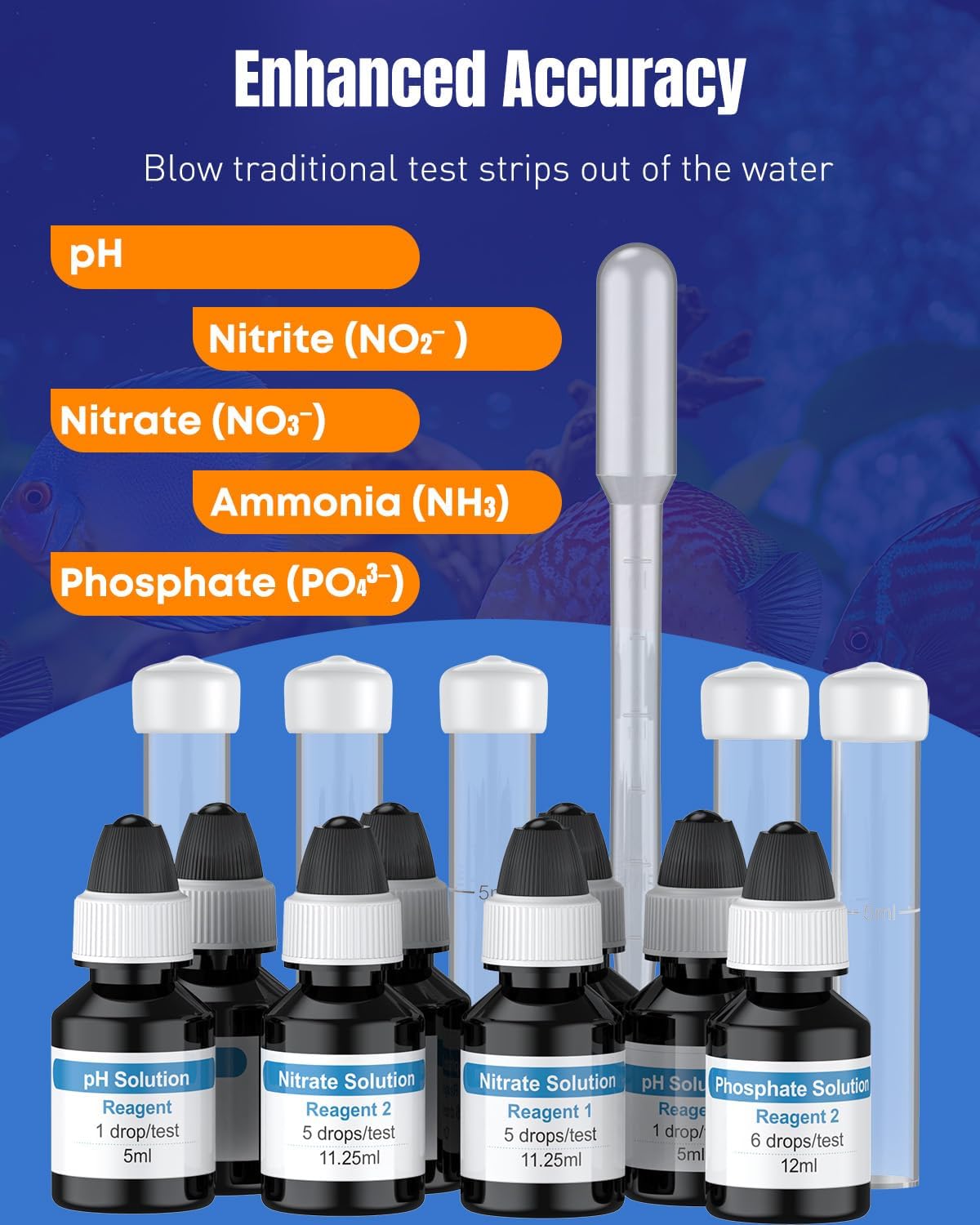 5 in 1 Aquarium Water Master Test Kit, Fish Tank Water Testing Kit | Aquarium Water Test Kit for pH Nitrite Nitrate