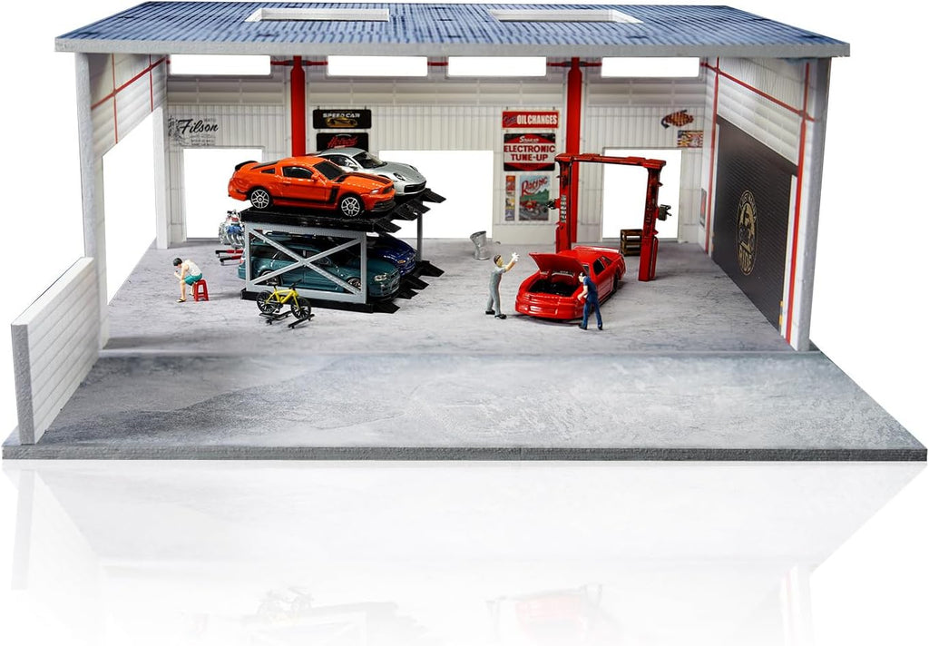 1/64 Scale Model Car Display Case Garage with LED Lights，Diorama Car Garage Parking Lot Compatible with Hot Wheels