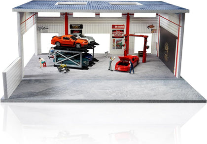 1/64 Scale Model Car Display Case Garage with LED Lights，Diorama Car Garage Parking Lot Compatible with Hot Wheels
