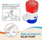 Sanuke 1100GPH Bilge Pump 12V for Boats, 1-1/8" Outlet, Non-Automatic Pump