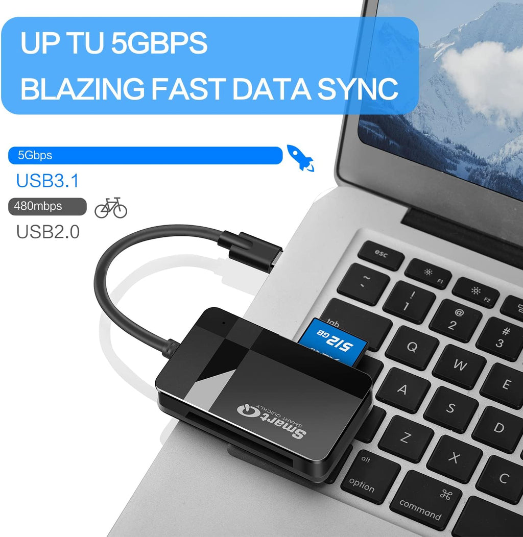 SD Card Reader, 4-in-1 USB C 3.0 SD/Micro SD/MS/CF Memory Card Reader, Adapter for Camera, Compatible with MacBook
