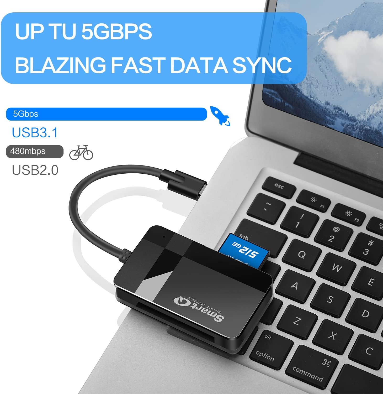SD Card Reader, 4-in-1 USB C 3.0 SD/Micro SD/MS/CF Memory Card Reader, Adapter for Camera, Compatible with MacBook