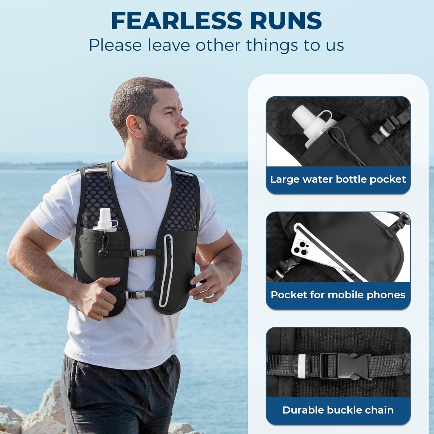 Running Hydration Vest, Adjustable Chest Straps Running Vest for Women Men with 500ml Soft Flask