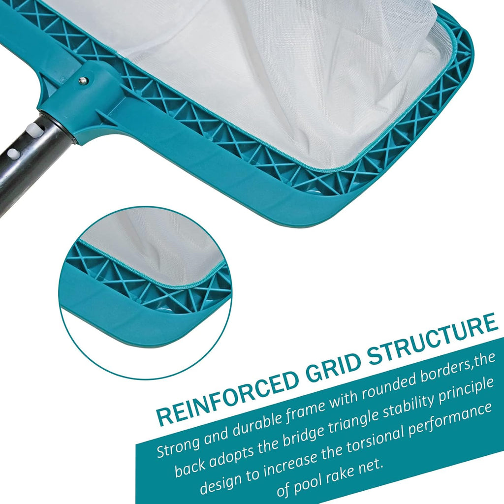 Professional Pool Skimmer Net, Heavy Duty Swimming Leaf Rake Cleaning Tool with Deep Fine Nylon Mesh Net Bag - Fast