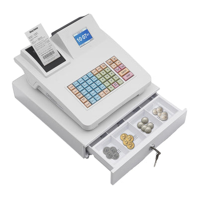 48 Keys Electronic Cash Register with Cash Drawer, Supports Create Reports and Thermal Printing Technology
