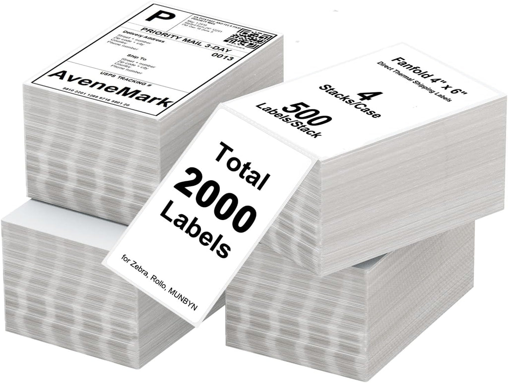 4 Stacks 2000 Labels 4" x 6" Fanfold Direct Thermal Labels, Postage Shipping Labels Paper with Perforated, Strong