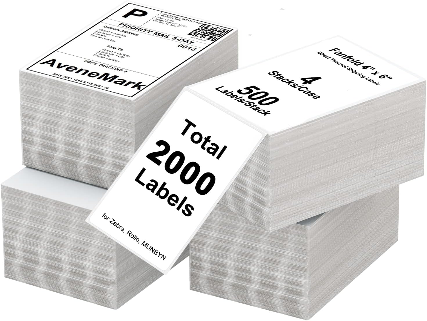 4 Stacks 2000 Labels 4" x 6" Fanfold Direct Thermal Labels, Postage Shipping Labels Paper with Perforated, Strong